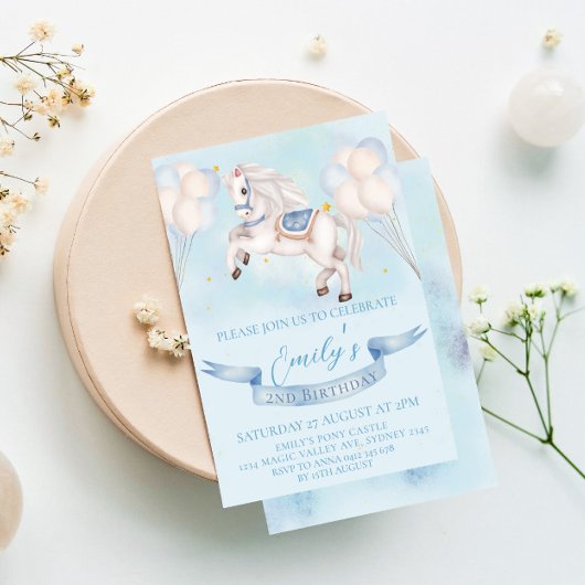 おとぎ話ポニーバルーン1st誕生日パーティー少年 招待状