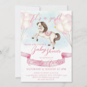 おとぎ話ポニー星ピンクバルーン赤ちゃんシャワー 招待状 (正面)