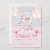 おとぎ話ポニー星ピンクバルーン赤ちゃんシャワー 招待状 (正面)