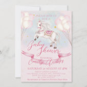 おとぎ話ポニー星ピンクバルーン赤ちゃんシャワー 招待状 (正面)