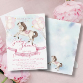 おとぎ話ポニー星ピンクバルーン赤ちゃんシャワー 招待状