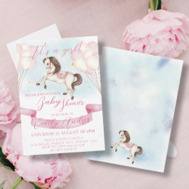 おとぎ話ポニー星ピンクバルーン赤ちゃんシャワー 招待状