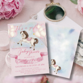 おとぎ話ポニー星ピンクバルーン赤ちゃんシャワー 招待状