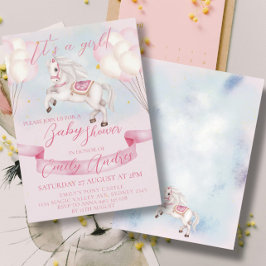 おとぎ話ポニー星ピンクバルーン赤ちゃんシャワー 招待状