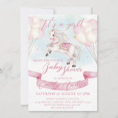 おとぎ話ポニー星ピンクバルーン赤ちゃんシャワー 招待状 (正面)