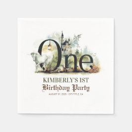 おとぎ話ユニコーンドラゴンと城の最初の誕生日 スタンダードカクテルナプキン