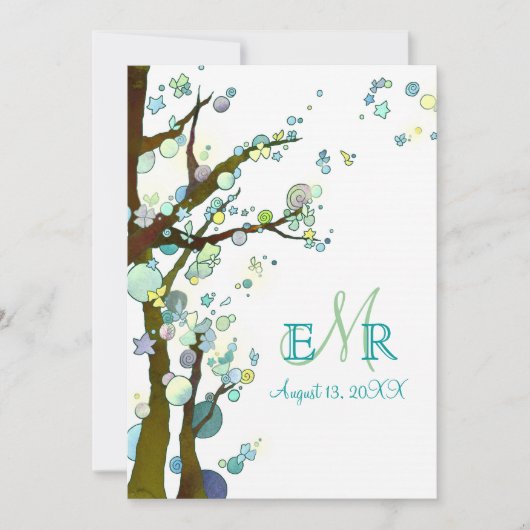 おとぎ話ユニークの木結婚白 招待状 (正面)