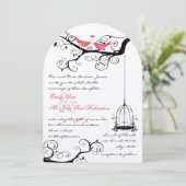 おとぎ話ラブバードピンクの矢印の結婚式の招待 招待状 (スタンド正面)