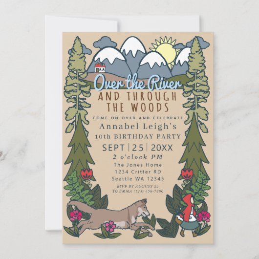 おとぎ話レッドライディングフード子供の誕生日 招待状 (正面)