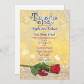 おとぎ話レッドローズブルー結婚金ゴールド 招待状 (正面/裏面)