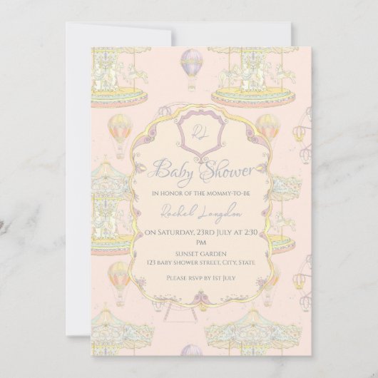 おとぎ話ヴィンテージアミューズメントパークベビーシャワー 招待状 (正面)