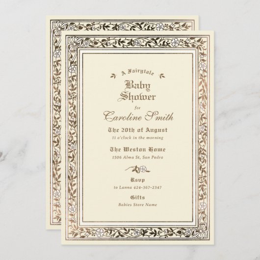 おとぎ話淡い色のの黄色い赤ちゃんシャワー 招待状 (正面/裏面)