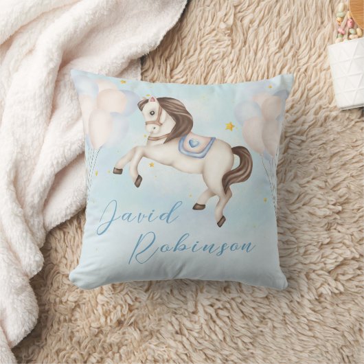 おとぎ話男の赤ちゃんポニーブルーバルーズスター クッション (ブランケット)