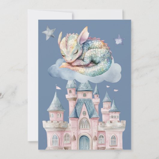 おとぎ話男女兼用ができるかわいいドラゴンベビーシャワー 招待状 (裏面)