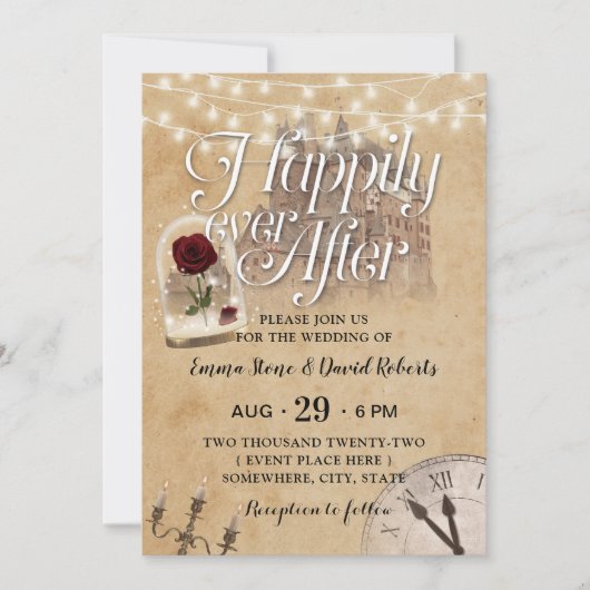 おとぎ話結婚のヴィンテージ城バラドーム 招待状 (正面)