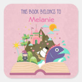 おとぎ話蔵書票ピンク スクエアシール (正面)