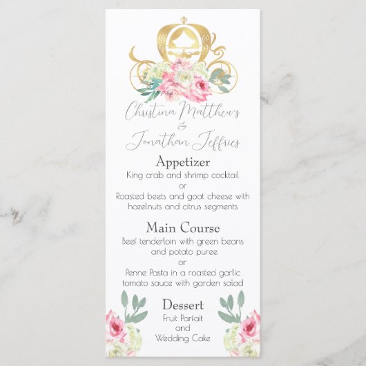 おとぎ話金ゴールドプリンセスキャリッジとピンクの花 メニュー (正面)