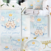 おとぎ話魔法城金ゴールドクラウンブルーバルーン ラッピングペーパー