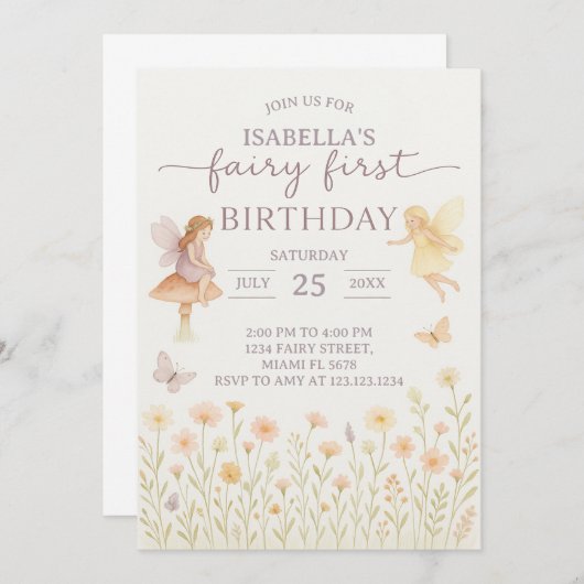 おとぎ話1歳の誕生日招待状 招待状 (正面/裏面)