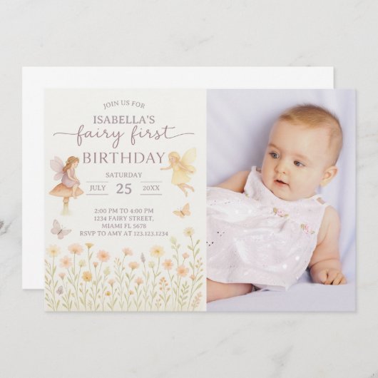 おとぎ話1st誕生日招待状と写真 招待状 (正面/裏面)