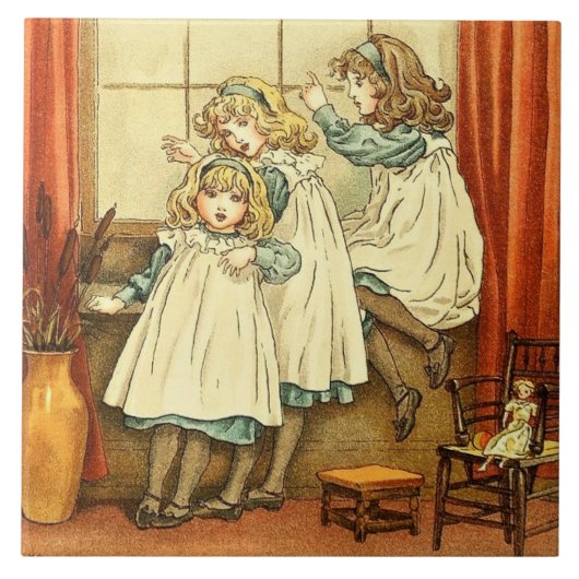 おとぎ話3女の子ウィンドウKate Greenaway タイル (正面)