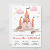 おとぎ話、城、プリンセスをテーマにした誕生日パーティー 招待状 (正面)