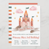 おとぎ話、城、プリンセスをテーマにした誕生日パーティー 招待状 (正面/裏面)