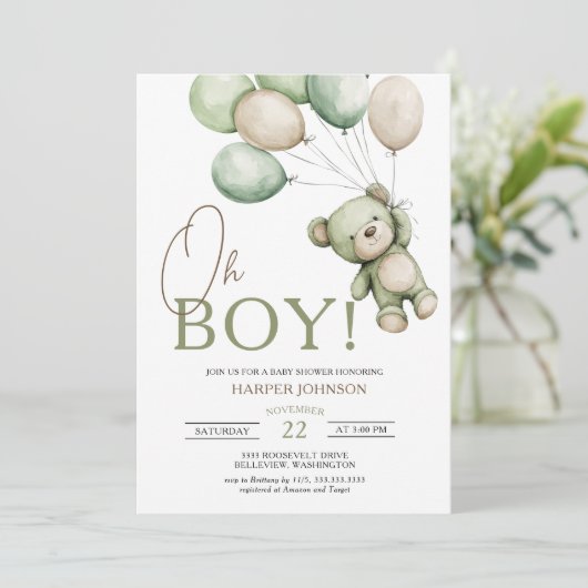 おとこのくま風船ベビーシャワー 招待状 (スタンド正面)