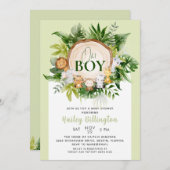 おとこのサファリジャングル動物ベイビーシャワー 招待状 (正面/裏面)