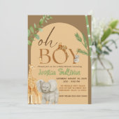 おとこのサファリ動物アーストーン色のベビーシャワー 招待状 (スタンド正面)