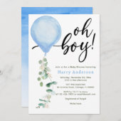 おとこのバルーン 緑のユーカリ ベビーシャワー 招待状 (正面/裏面)