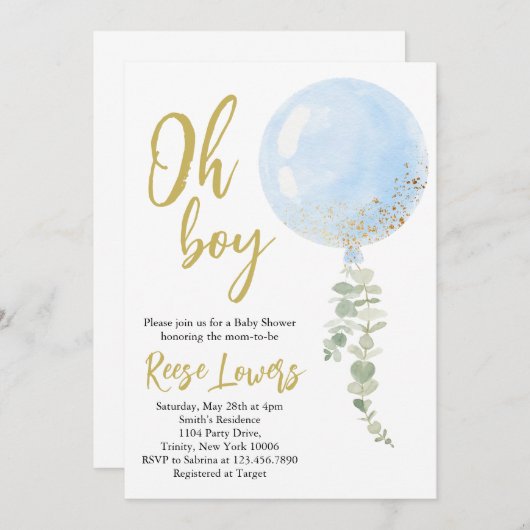 おとこのベイビーシャワーの招待状 招待状 (正面/裏面)