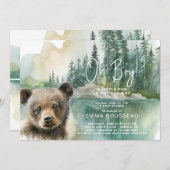 おとこの子 ウォーターカラーベアの赤ちゃんお迎えお祝い 招待状 (正面/裏面)