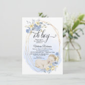 おとこの子 ブルー ゴールド 水彩画 男の子 ベビーシャワー 招待状 (スタンド正面)