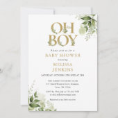 おとこの子 ボタニカル グリーン ゴールド ベビーシャワー 招待状 (正面)