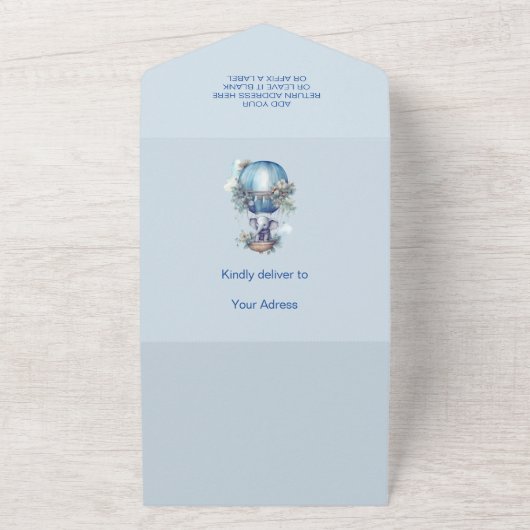 おとこの子 青い水彩ゾウのベビーシャワー オールインワン招待状 (外側)