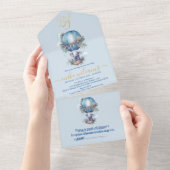 おとこの子 青い水彩ゾウのベビーシャワー オールインワン招待状 (貼ってはがせる)