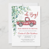おとこの赤いトラックのベビーシャワー招待状 招待状 (正面)