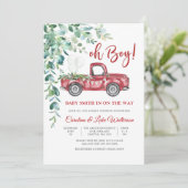 おとこの赤いトラックのベビーシャワー招待状 招待状 (スタンド正面)