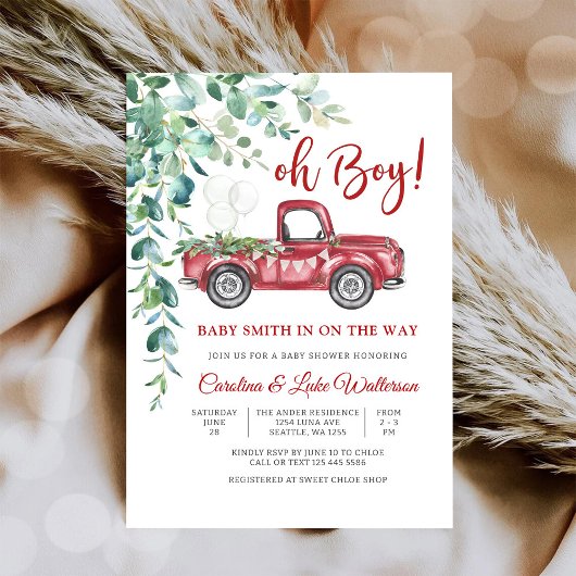 おとこの赤いトラックのベビーシャワー招待状 招待状