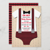 おとこの赤ちゃんおめでとう！ログジャックベイビーシャワー 赤チェック 招待状 (正面/裏面)