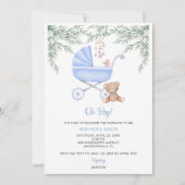 おとこの赤ちゃんのベビーカーとモビールシャワー 招待状 (正面)