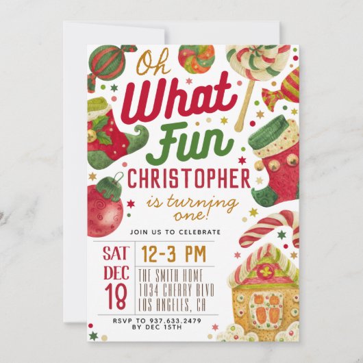 おとせっかいの1歳の誕生日クリスマス 招待状 (正面)