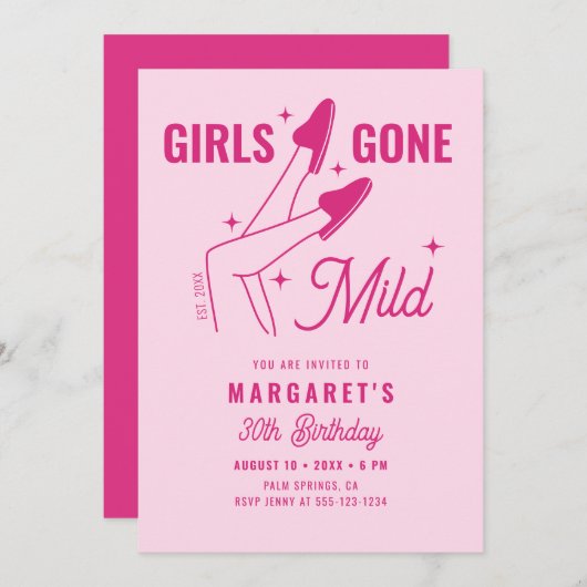 おとなしいピンクの手描き30歳誕生日 招待状 (正面/裏面)