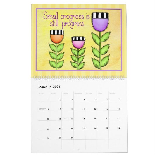 おとなしいリマインダ前向きン考え予定表 カレンダー (3月 2026)