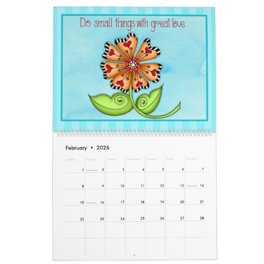 おとなしいリマインダ前向きン考え予定表 カレンダー (2月 2026)