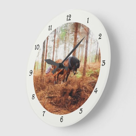 おとなしい巨人-荷車を引く馬が丸太を森に運ぶ ラージ壁時計 (傾斜)