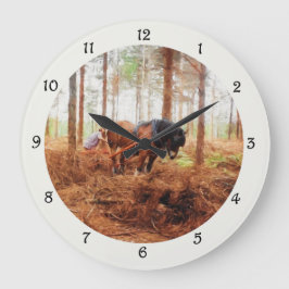 おとなしい巨人-荷車を引く馬が丸太を森に運ぶ ラージ壁時計
