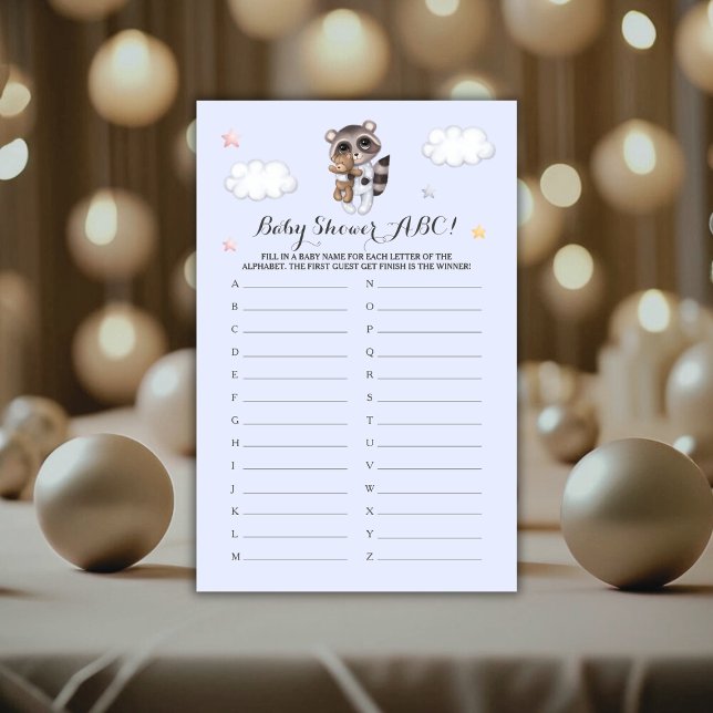 おとなしい男の子ラクーン赤ちゃんシャワーゲームABC (Gentle Boy Raccoon Baby Shower Game ABC)
