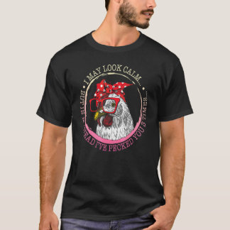 おとなしそうなニワトリの花柄の女性カウガール カントリー Tシャツ